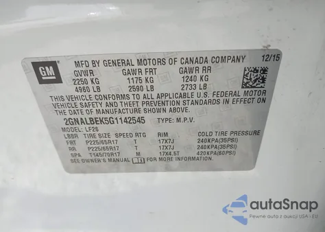 2016 Chevrolet Equinox Ls z USA, uszkodzony, nr VIN 2GNALBEK5G1142545